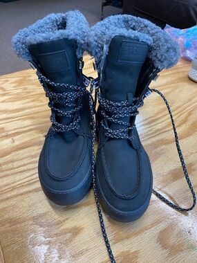 Sperry Juneau Winter Snow Boots Women's 5.5 Black Leather Lace Up STS86817 S11